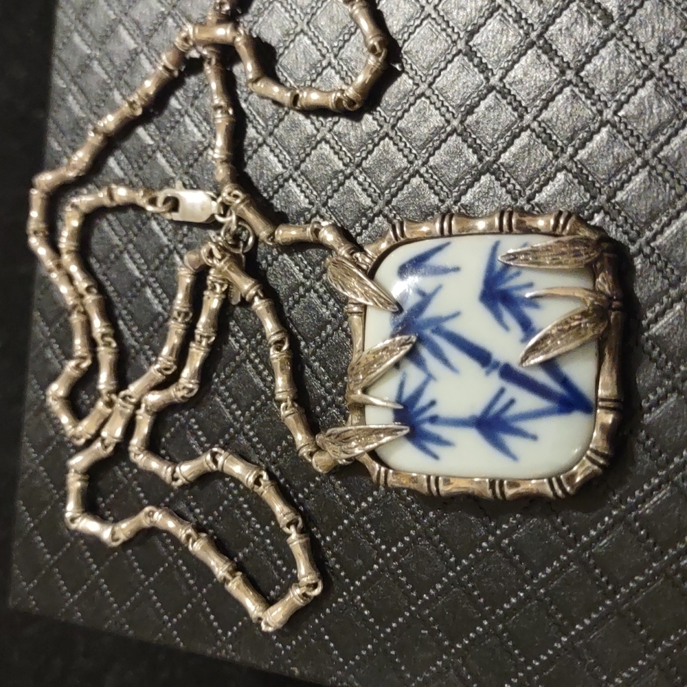 SALE WAS $46 NOW $28 BURNISHED ,925 STERLING ORIENTAL BAMBOO PENDANT 18"